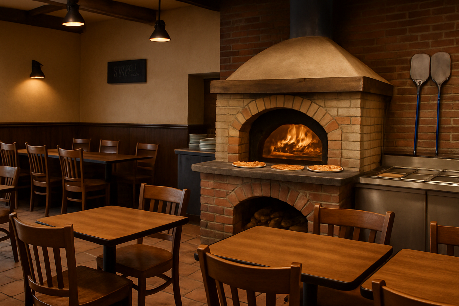 Wood-fired pizza being prepared